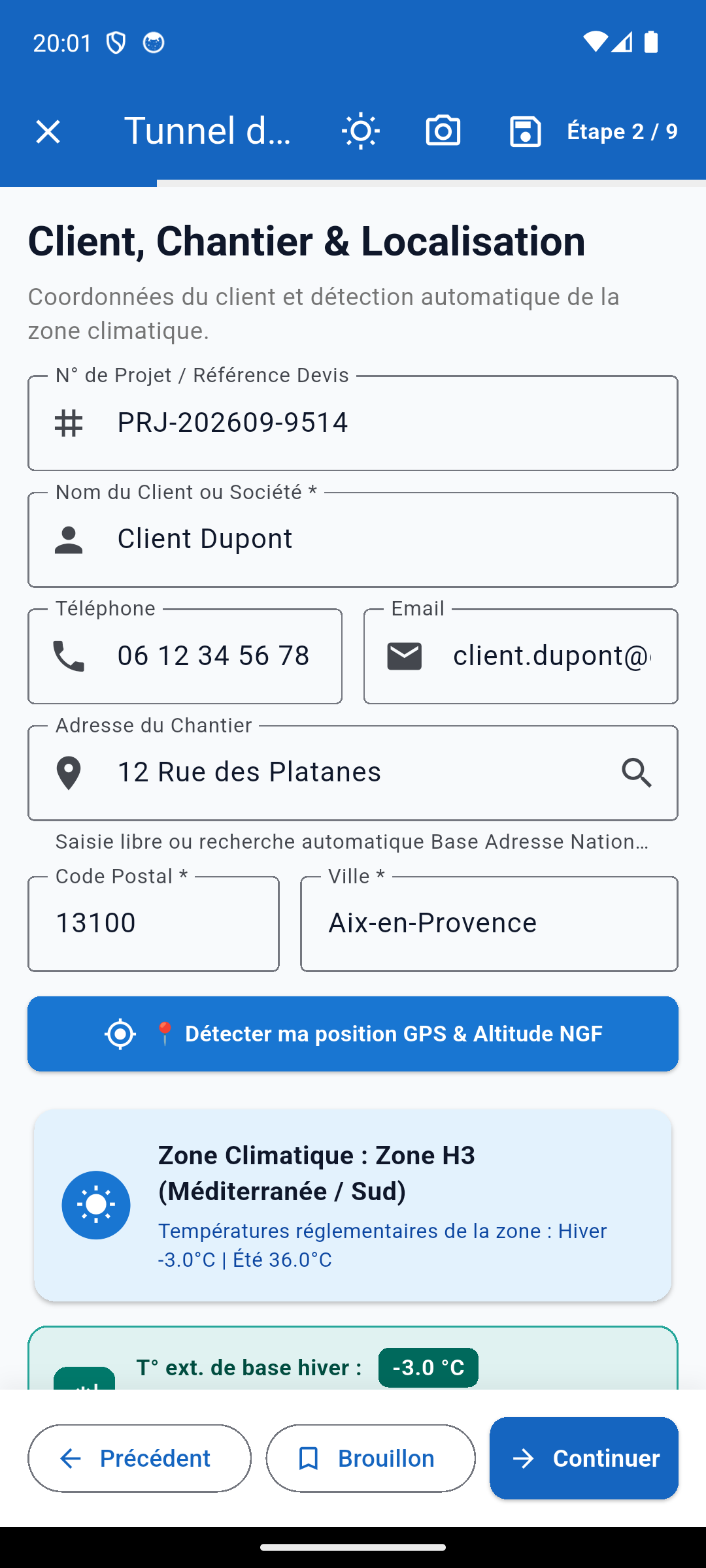 Client, Chantier & Localisation