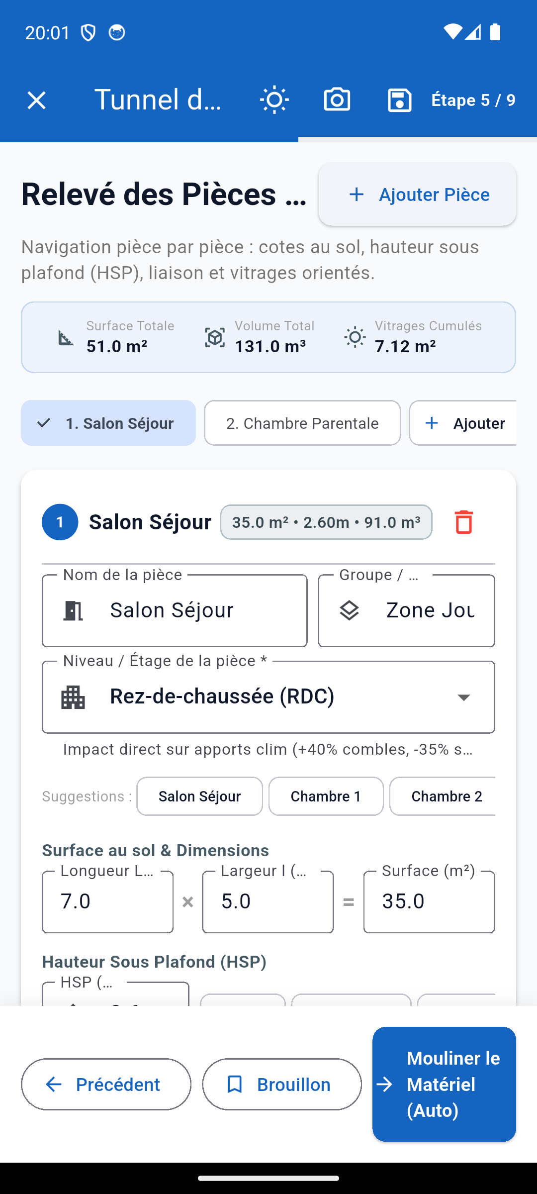 Relevé des Pièces & Baies Vitrées