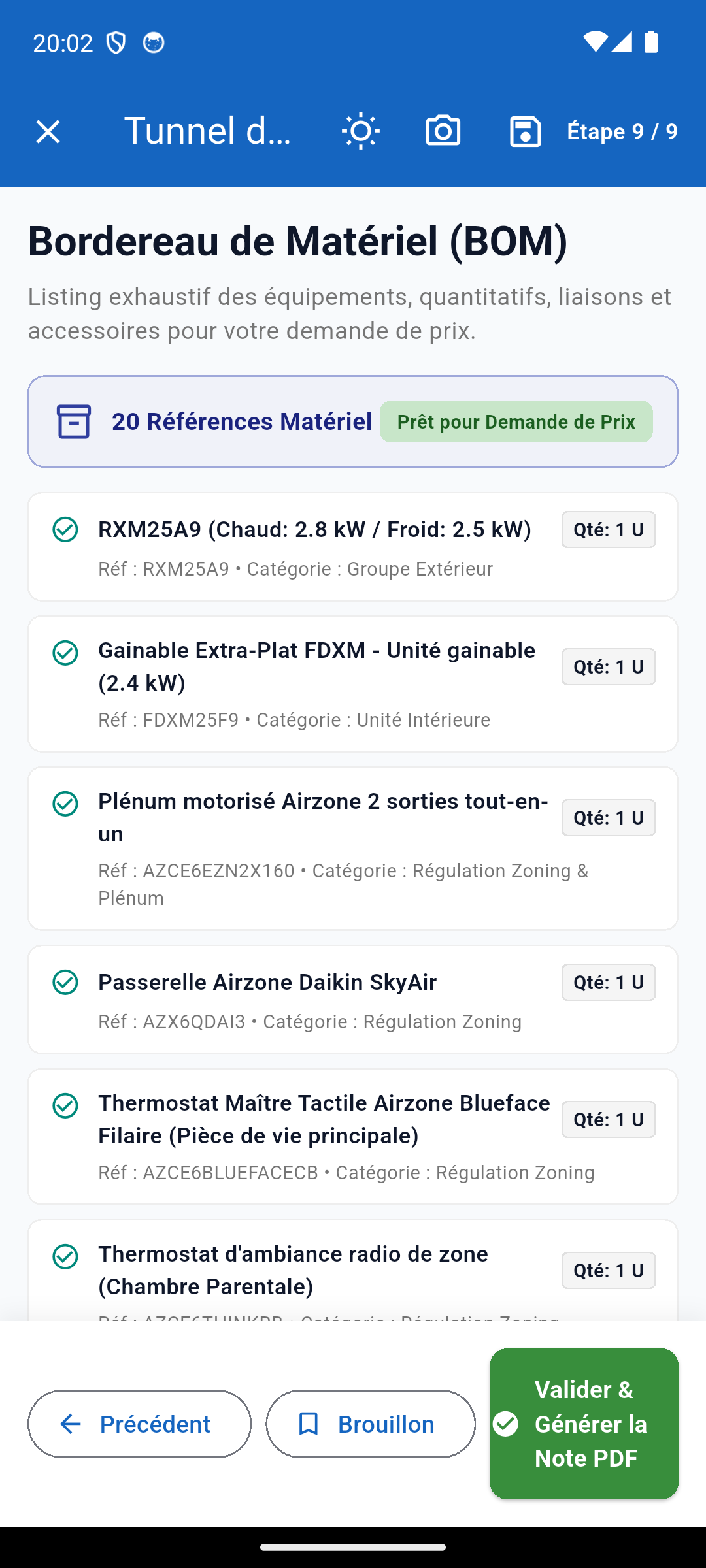 Bordereau de Matériel (BOM) & Note PDF